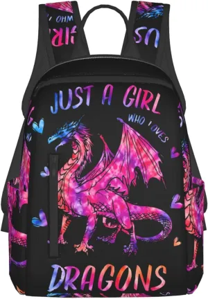Just A Women Who Loves Dragons Travel Laptop Backpack Casual Backpacks Double Shoulder Daypack Notebook Rucksack Work Bags Sports Bag for Gym Hiking Camping Beach