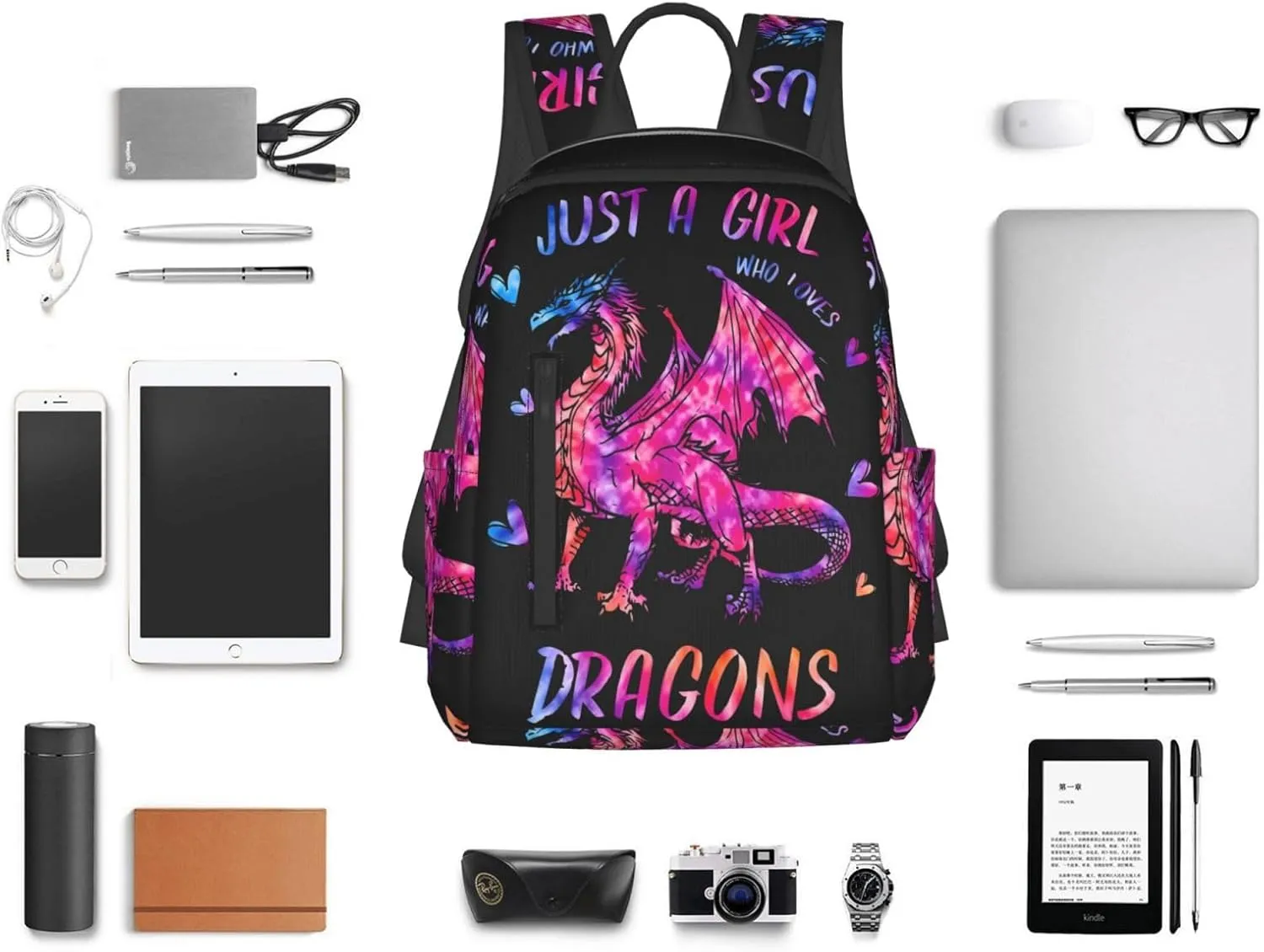 Just A Women Who Loves Dragons Travel Laptop Backpack Casual Backpacks Double Shoulder Daypack Notebook Rucksack Work Bags Sports Bag for Gym Hiking Camping Beach