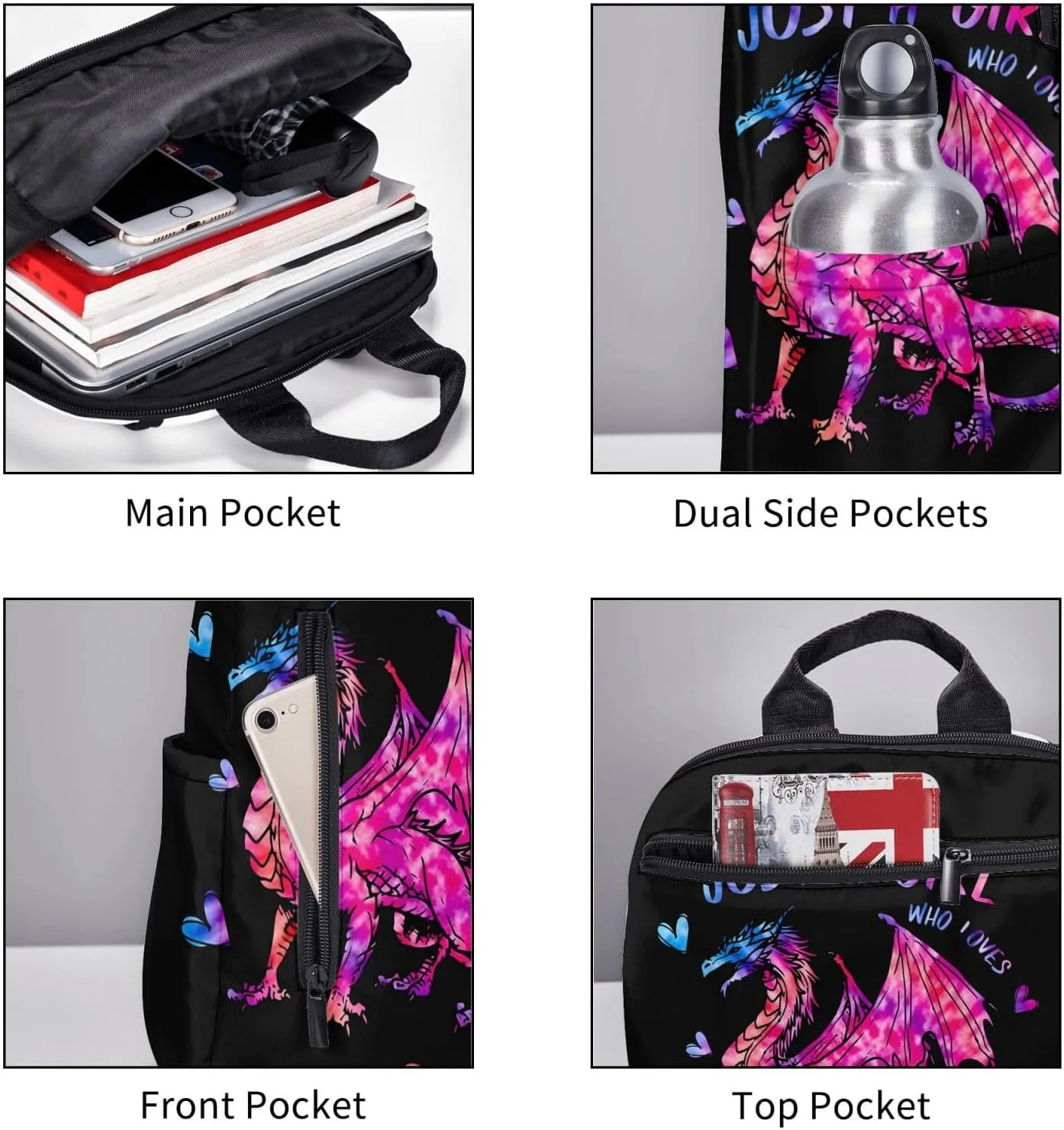 Just A Women Who Loves Dragons Travel Laptop Backpack Casual Backpacks Double Shoulder Daypack Notebook Rucksack Work Bags Sports Bag for Gym Hiking Camping Beach