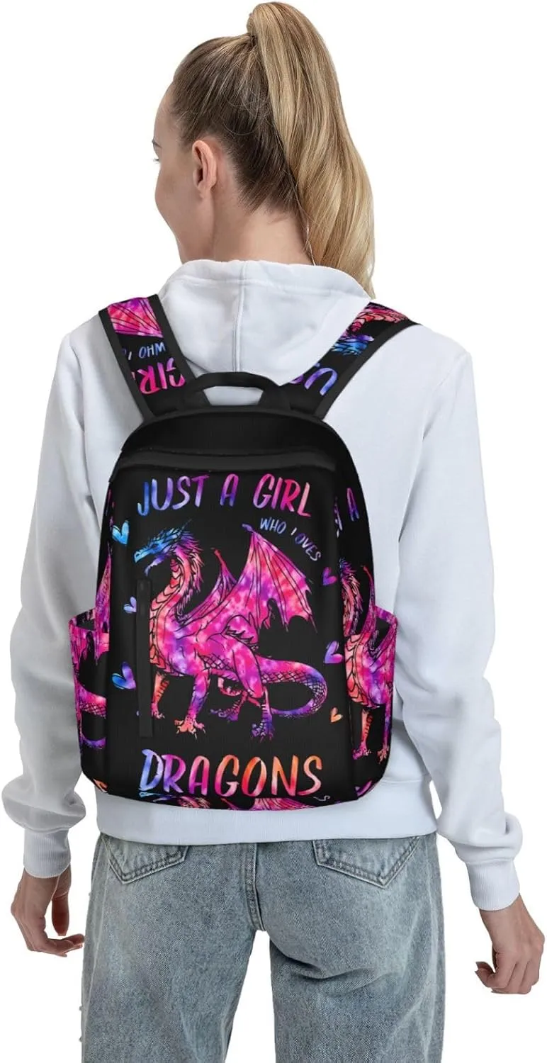 Just A Women Who Loves Dragons Travel Laptop Backpack Casual Backpacks Double Shoulder Daypack Notebook Rucksack Work Bags Sports Bag for Gym Hiking Camping Beach