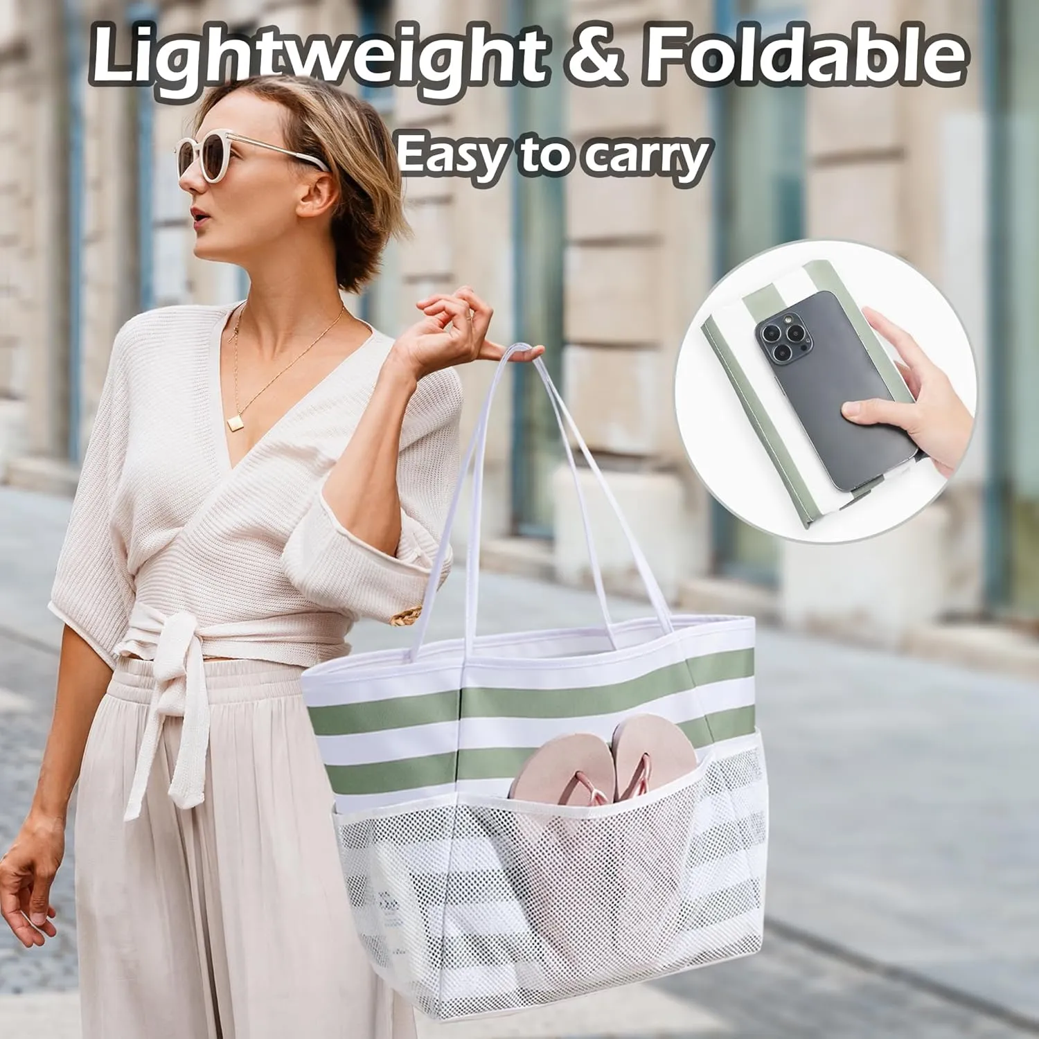 KALIDI Beach Tote Bag Women Large Waterproof Sandproof Shoulder Handbag Packable Grocery Bag Hobo Purse for Picnic Vacation