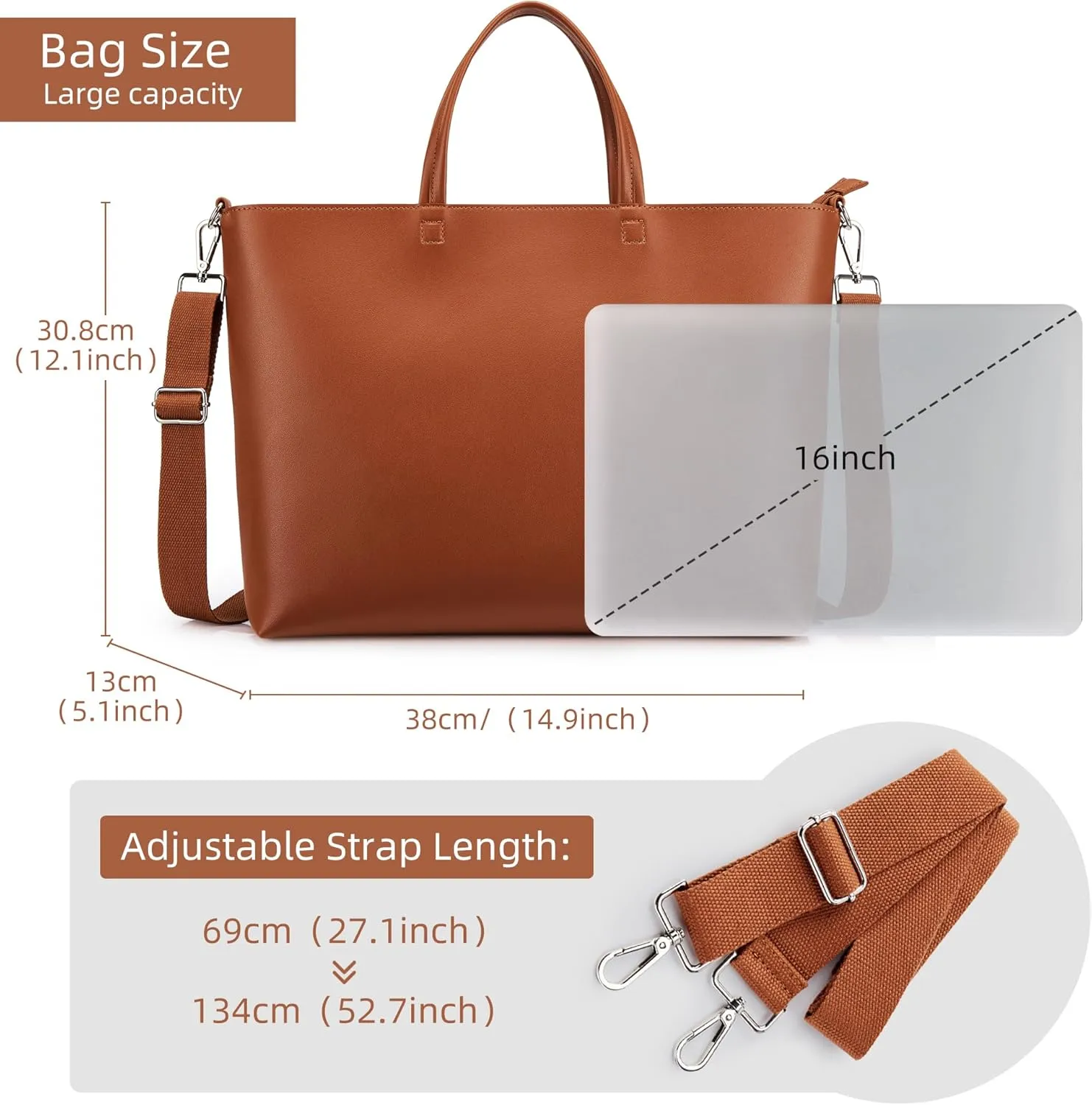 KALIDI Tote Bag Zipper Shoulder Bag Faux Leather Purses Satchel for Women Large Casual Handbag Work Dating College