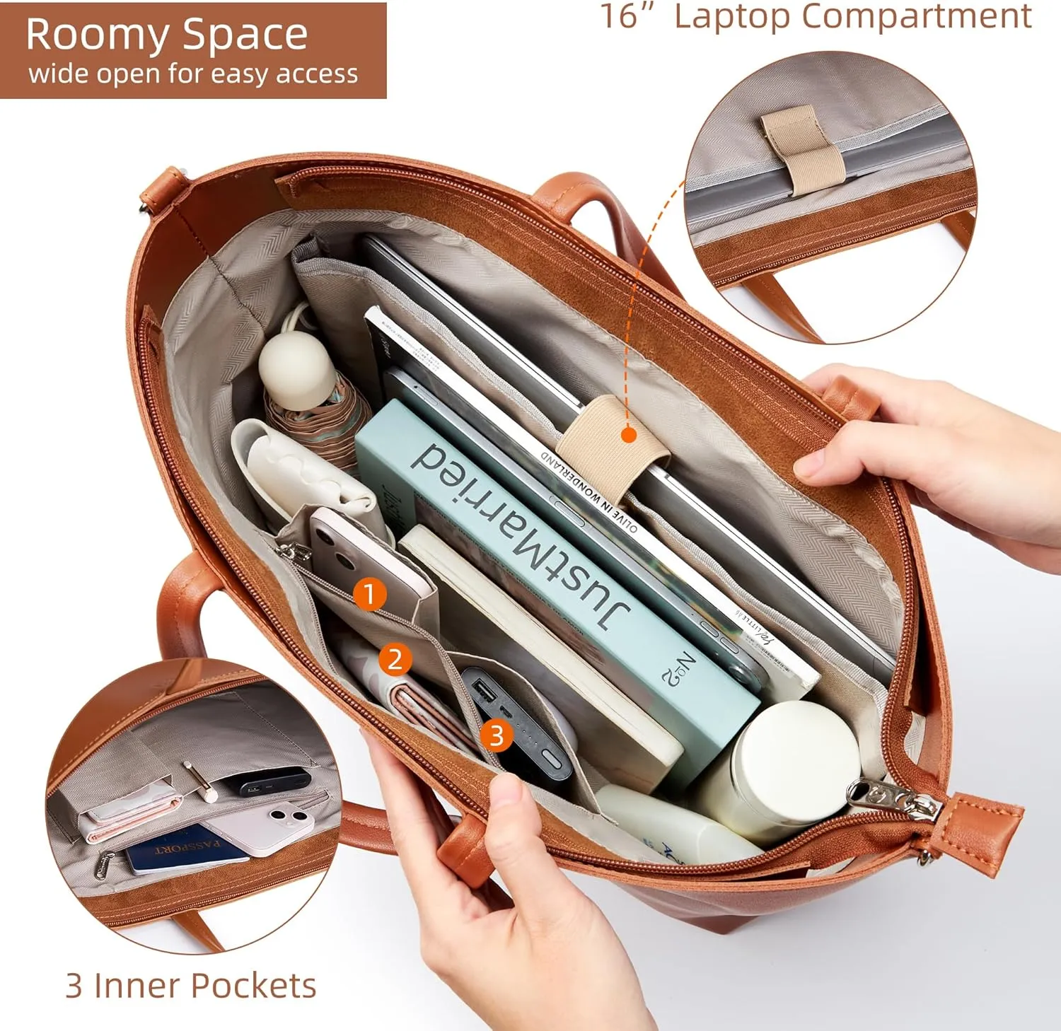 KALIDI Tote Bag Zipper Shoulder Bag Faux Leather Purses Satchel for Women Large Casual Handbag Work Dating College