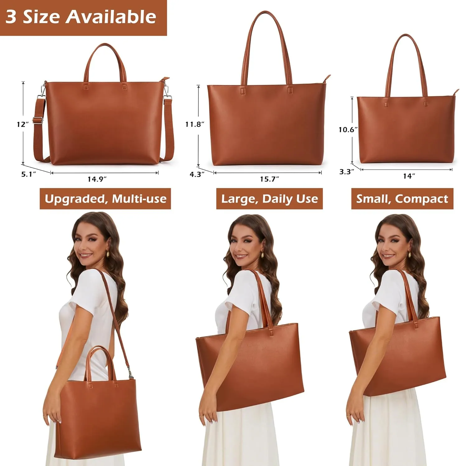 KALIDI Tote Bag Zipper Shoulder Bag Faux Leather Purses Satchel for Women Large Casual Handbag Work Dating College