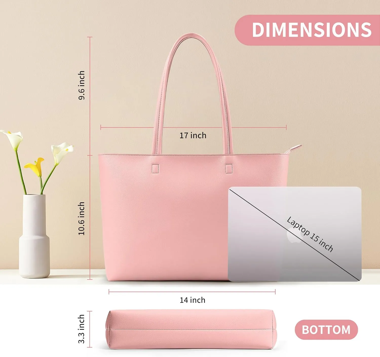 KALIDI Tote Bag Zipper Shoulder Bag Faux Leather Purses Satchel for Women Large Casual Handbag Work Dating College