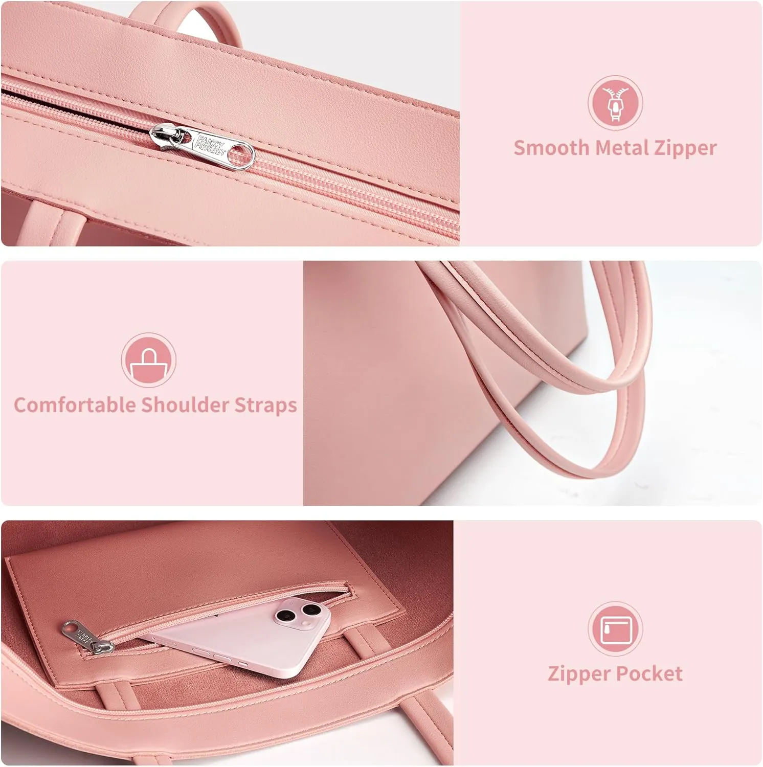 KALIDI Tote Bag Zipper Shoulder Bag Faux Leather Purses Satchel for Women Large Casual Handbag Work Dating College