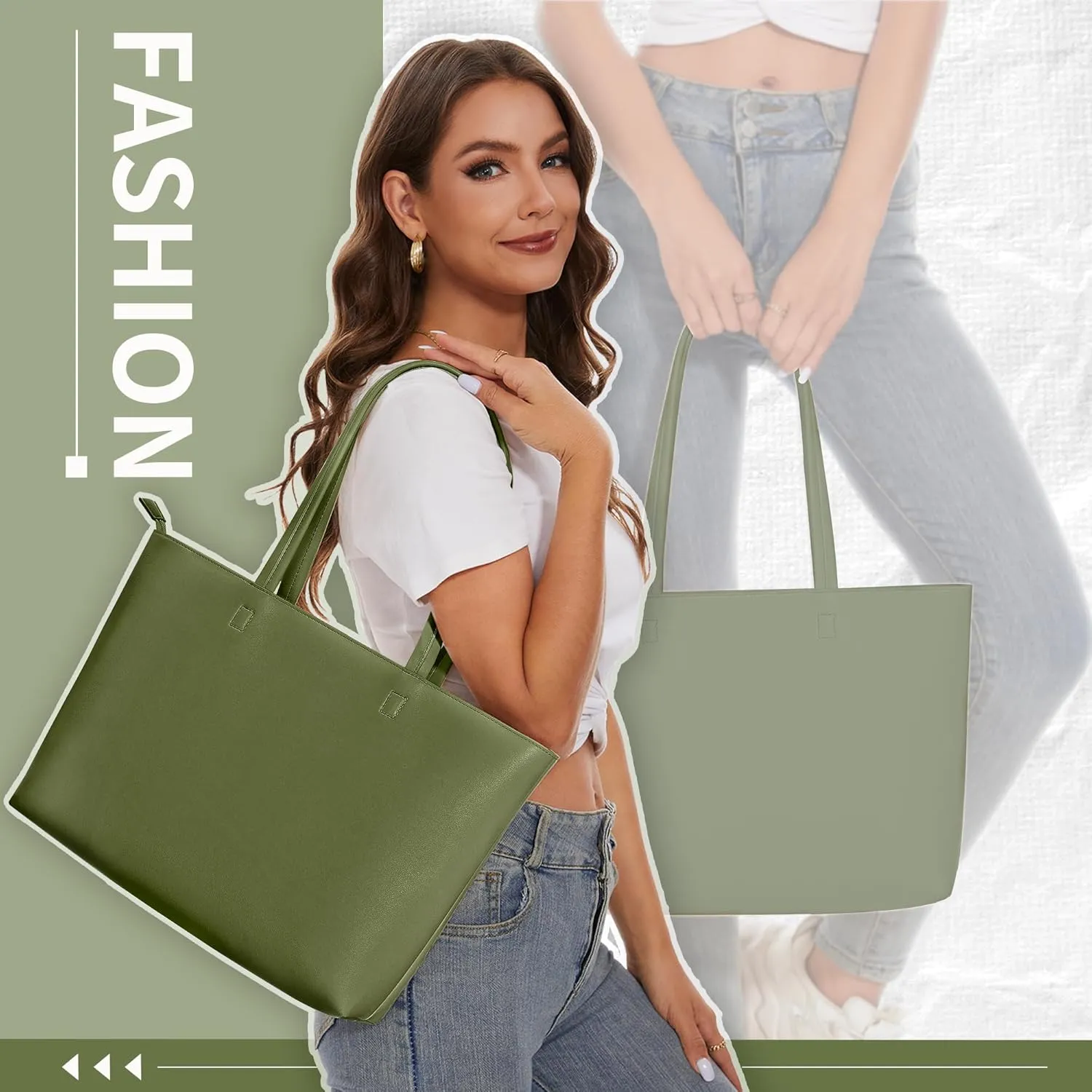 KALIDI Tote Bag Zipper Shoulder Bag Faux Leather Purses Satchel for Women Large Casual Handbag Work Dating College