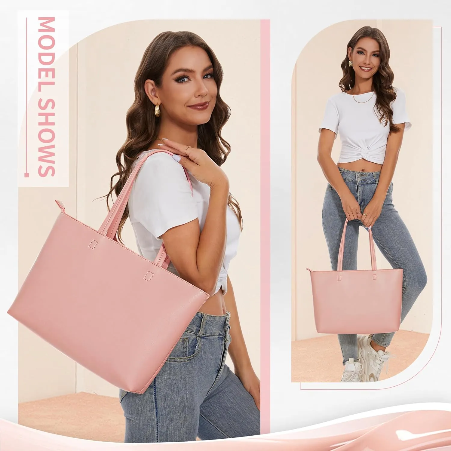 KALIDI Tote Bag Zipper Shoulder Bag Faux Leather Purses Satchel for Women Large Casual Handbag Work Dating College