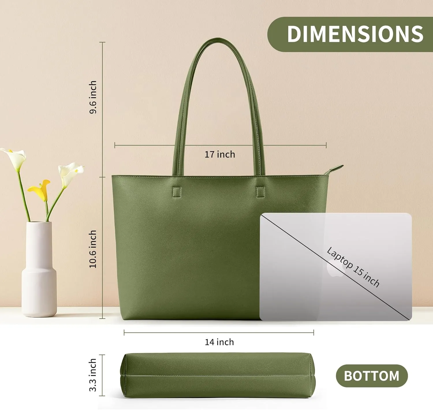 KALIDI Tote Bag Zipper Shoulder Bag Faux Leather Purses Satchel for Women Large Casual Handbag Work Dating College