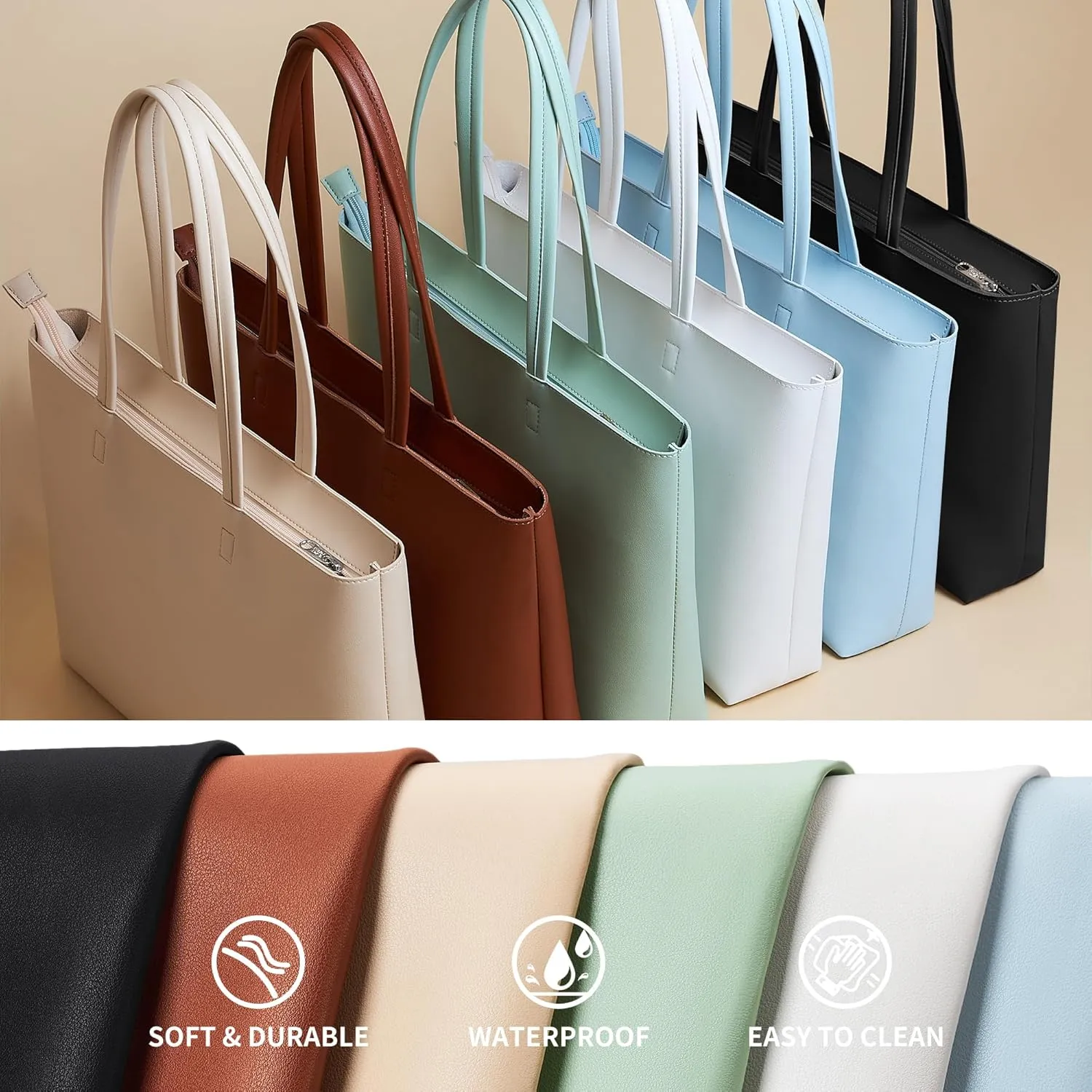 KALIDI Tote Bag Zipper Shoulder Bag Faux Leather Purses Satchel for Women Large Casual Handbag Work Dating College