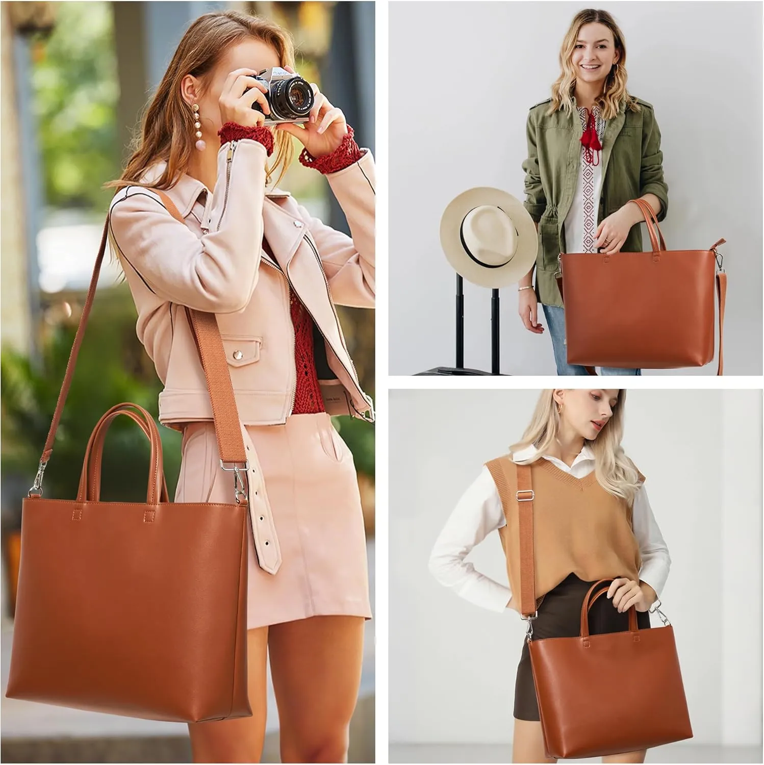 KALIDI Tote Bag Zipper Shoulder Bag Faux Leather Purses Satchel for Women Large Casual Handbag Work Dating College