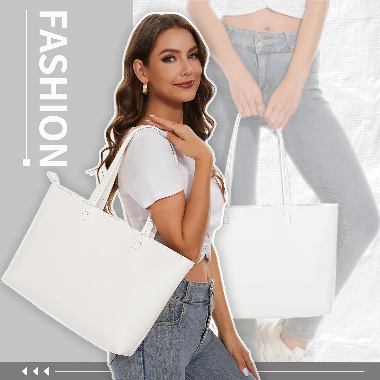KALIDI Tote Bag Zipper Shoulder Bag Faux Leather Purses Satchel for Women Large Casual Handbag Work Dating College