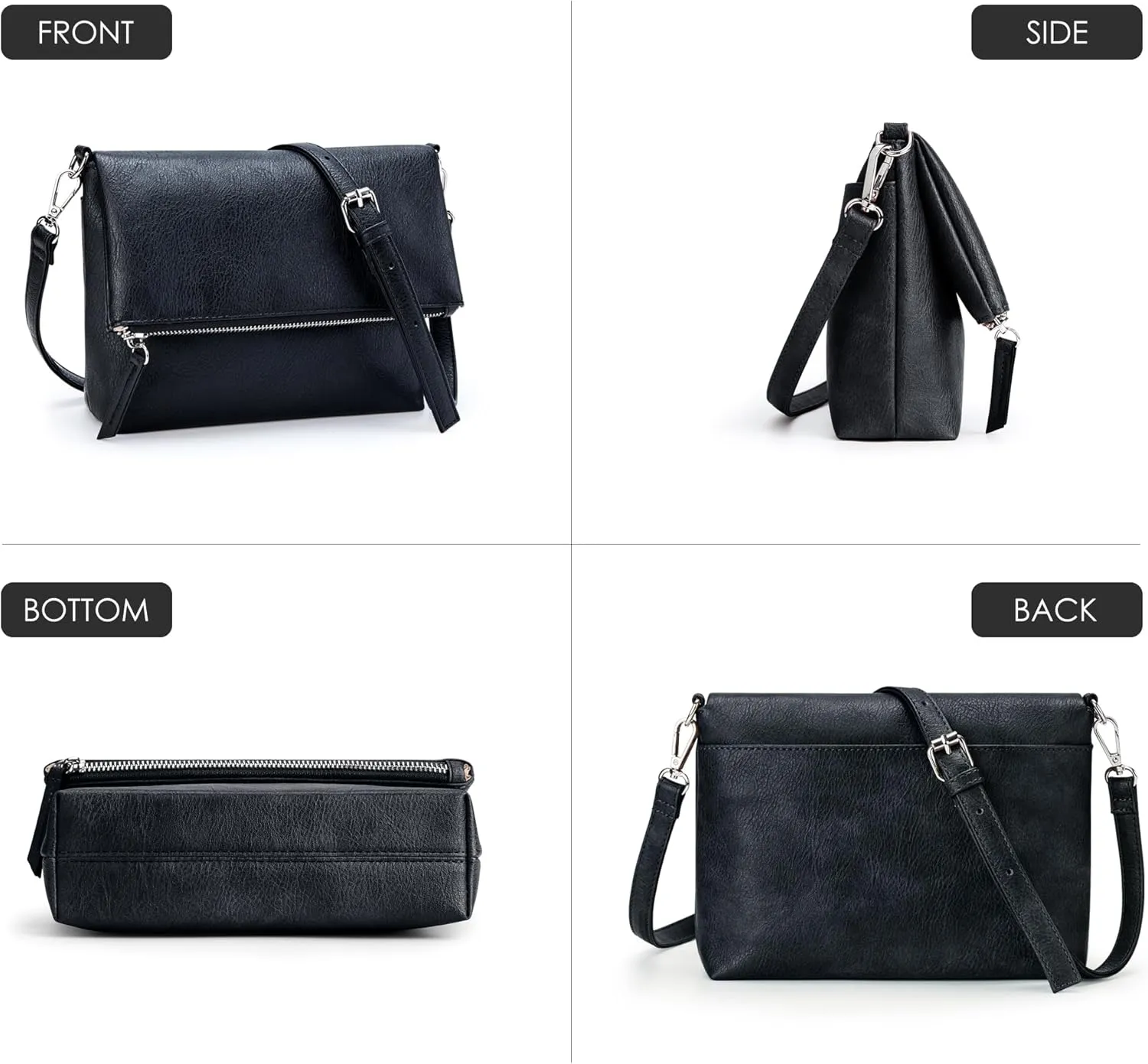 KALIDI Vintage Vegan Leather Crossbody Bag PU Shoulder Bag Handbag Multiple Pockets Adjustable Removable Strap Women