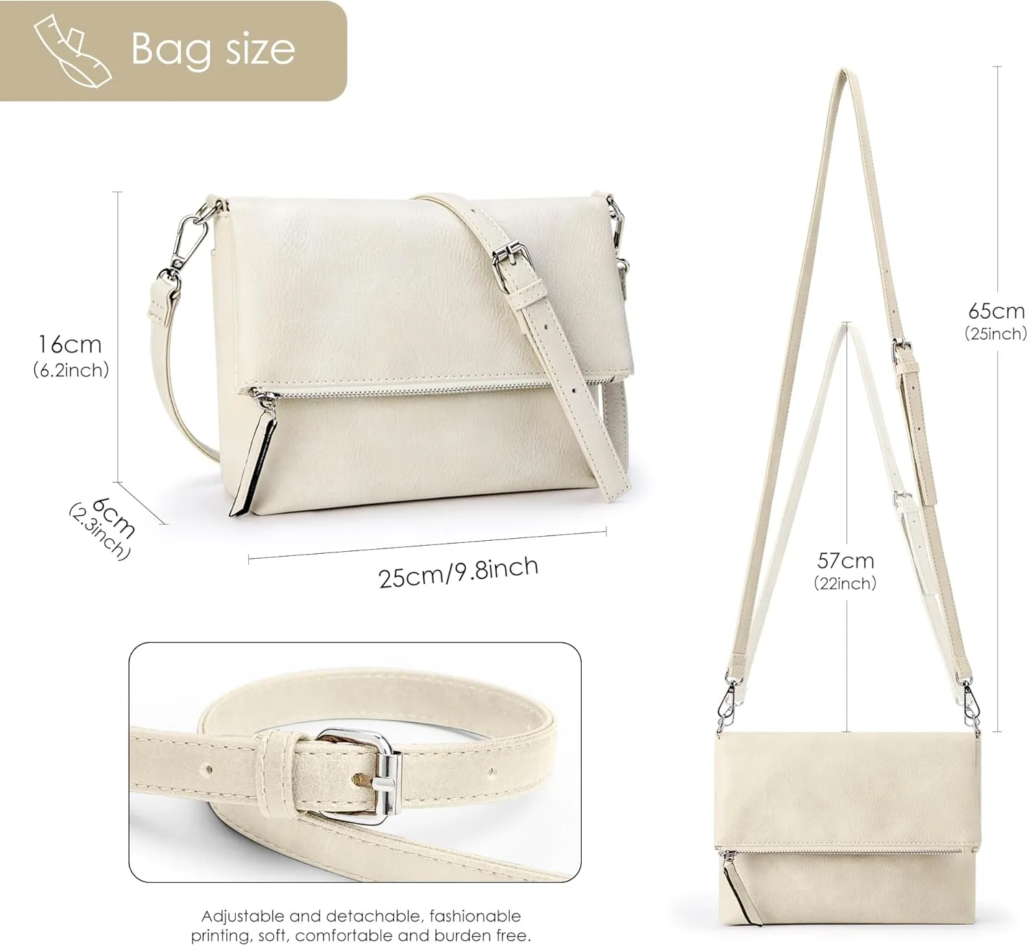 KALIDI Vintage Vegan Leather Crossbody Bag PU Shoulder Bag Handbag Multiple Pockets Adjustable Removable Strap Women