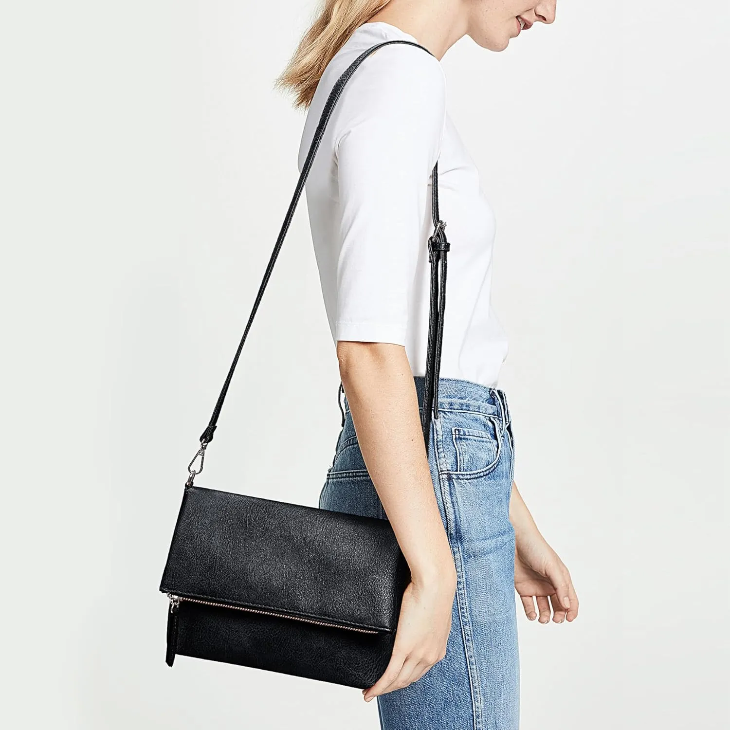 KALIDI Vintage Vegan Leather Crossbody Bag PU Shoulder Bag Handbag Multiple Pockets Adjustable Removable Strap Women