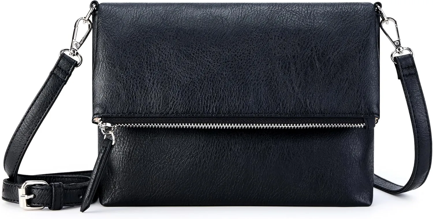 KALIDI Vintage Vegan Leather Crossbody Bag PU Shoulder Bag Handbag Multiple Pockets Adjustable Removable Strap Women
