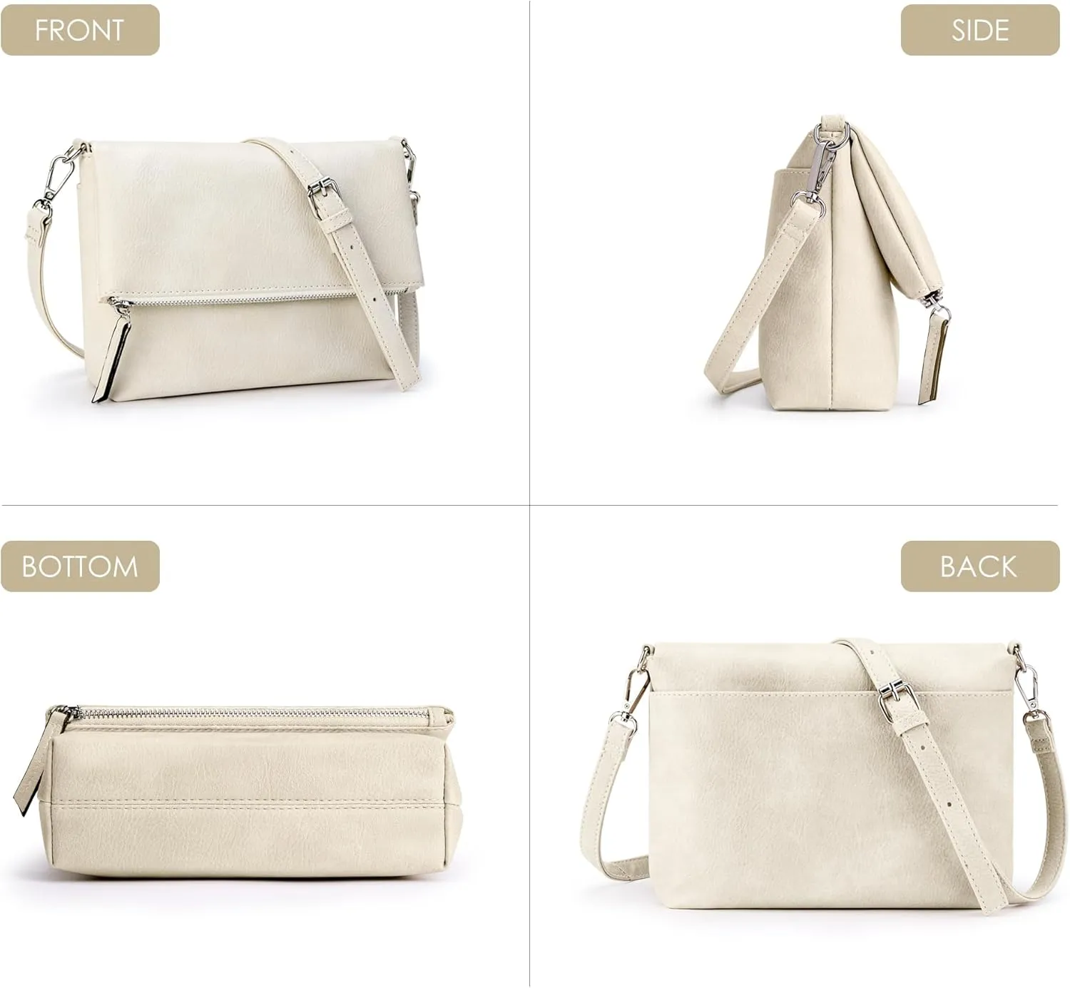 KALIDI Vintage Vegan Leather Crossbody Bag PU Shoulder Bag Handbag Multiple Pockets Adjustable Removable Strap Women
