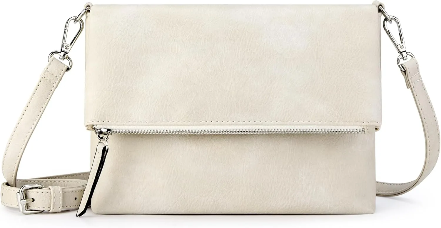 KALIDI Vintage Vegan Leather Crossbody Bag PU Shoulder Bag Handbag Multiple Pockets Adjustable Removable Strap Women