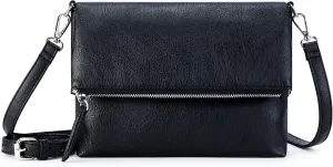 KALIDI Vintage Vegan Leather Crossbody Bag PU Shoulder Bag Handbag Multiple Pockets Adjustable Removable Strap Women