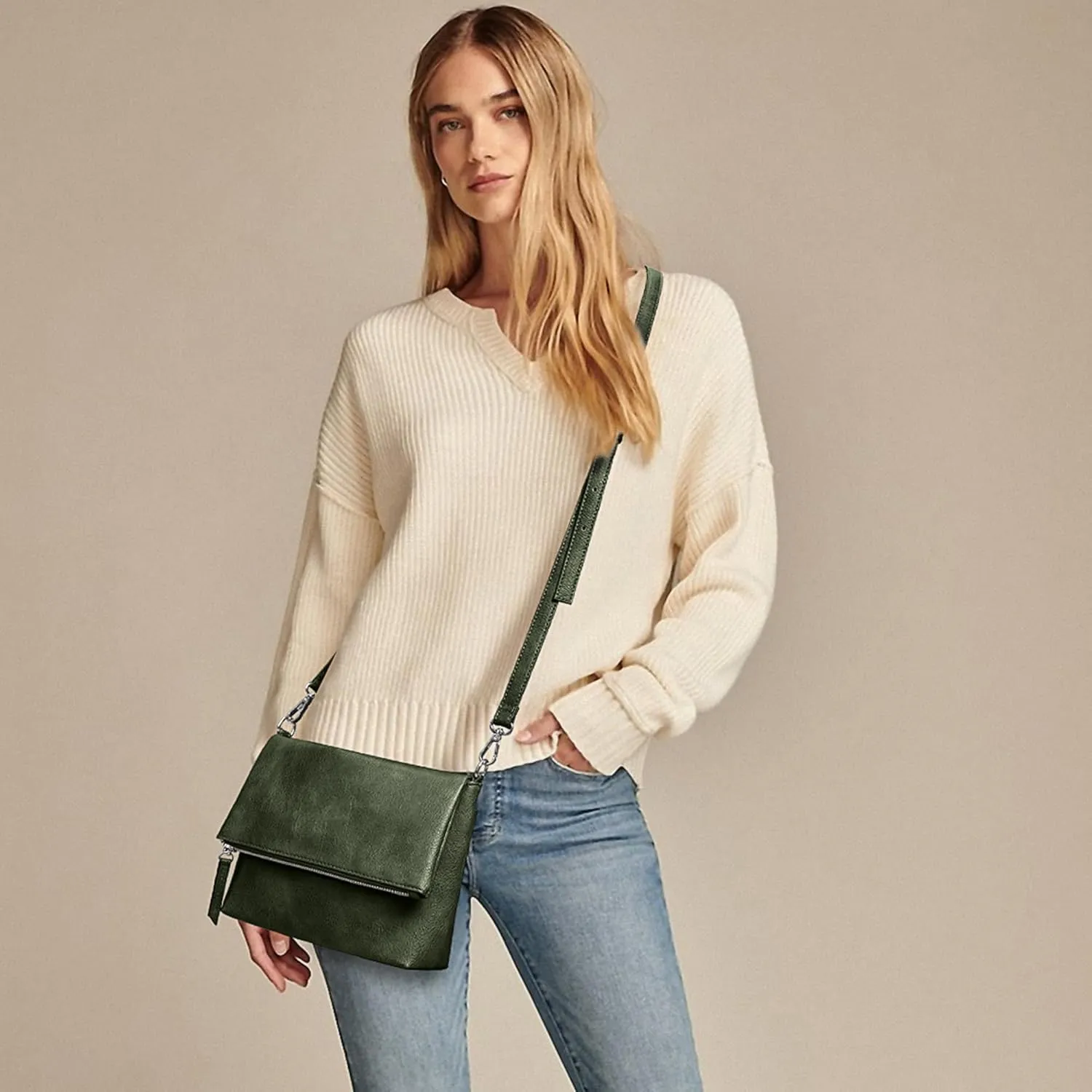 KALIDI Vintage Vegan Leather Crossbody Bag PU Shoulder Bag Handbag Multiple Pockets Adjustable Removable Strap Women