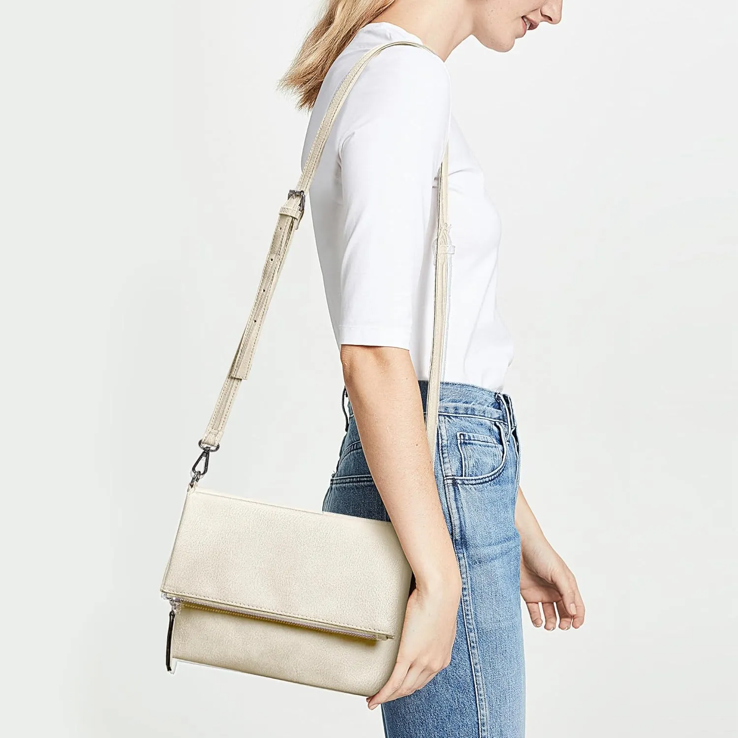 KALIDI Vintage Vegan Leather Crossbody Bag PU Shoulder Bag Handbag Multiple Pockets Adjustable Removable Strap Women