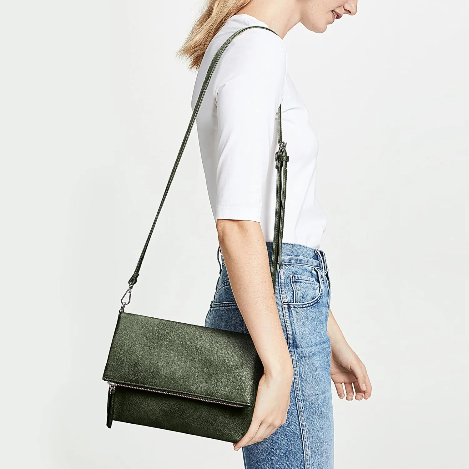 KALIDI Vintage Vegan Leather Crossbody Bag PU Shoulder Bag Handbag Multiple Pockets Adjustable Removable Strap Women