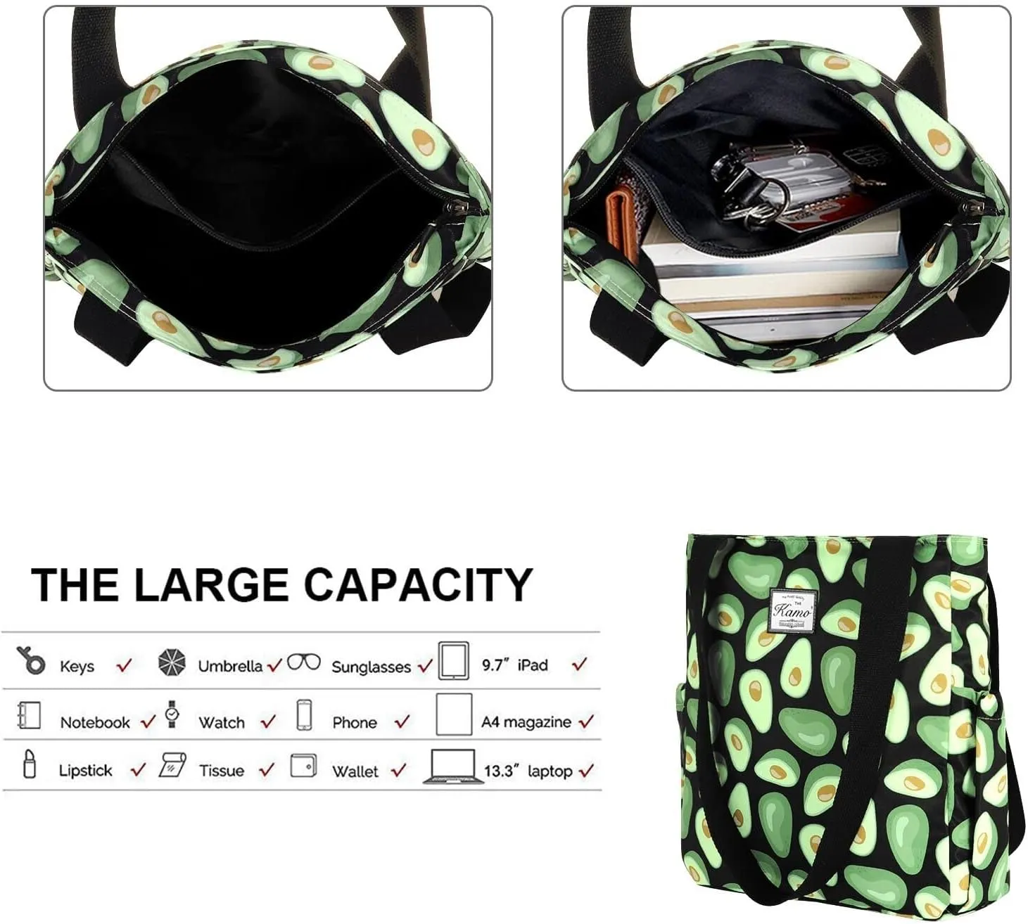 KAMO Floral Tote Bag - Waterproof Lightweight Handbags Travel Shoulder Bag for Hiking Yoga Gym Swimming Travel Beach