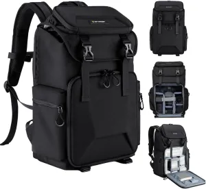 K&F Concept Camera Backpack, Hard Shell Camera Bag, Large Capacity Photography Backpack with 15.6" Laptop Compartment & Tripod Holder & Rain Cover