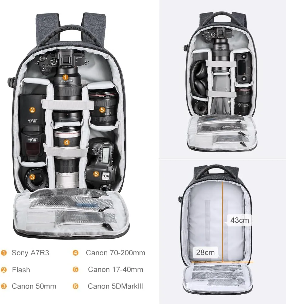 K&F Concept Camera Backpack Professional DSLR Camera Bag Waterproof Photography Bag for DSLR Cameras 15 inch with Laptop/Tripod/Lenses Large Capacity Bag