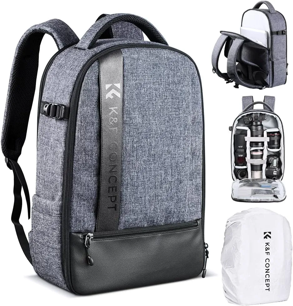 K&F Concept Camera Backpack Professional DSLR Camera Bag Waterproof Photography Bag for DSLR Cameras 15 inch with Laptop/Tripod/Lenses Large Capacity Bag
