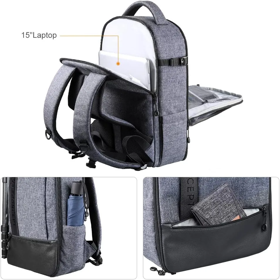 K&F Concept Camera Backpack Professional DSLR Camera Bag Waterproof Photography Bag for DSLR Cameras 15 inch with Laptop/Tripod/Lenses Large Capacity Bag