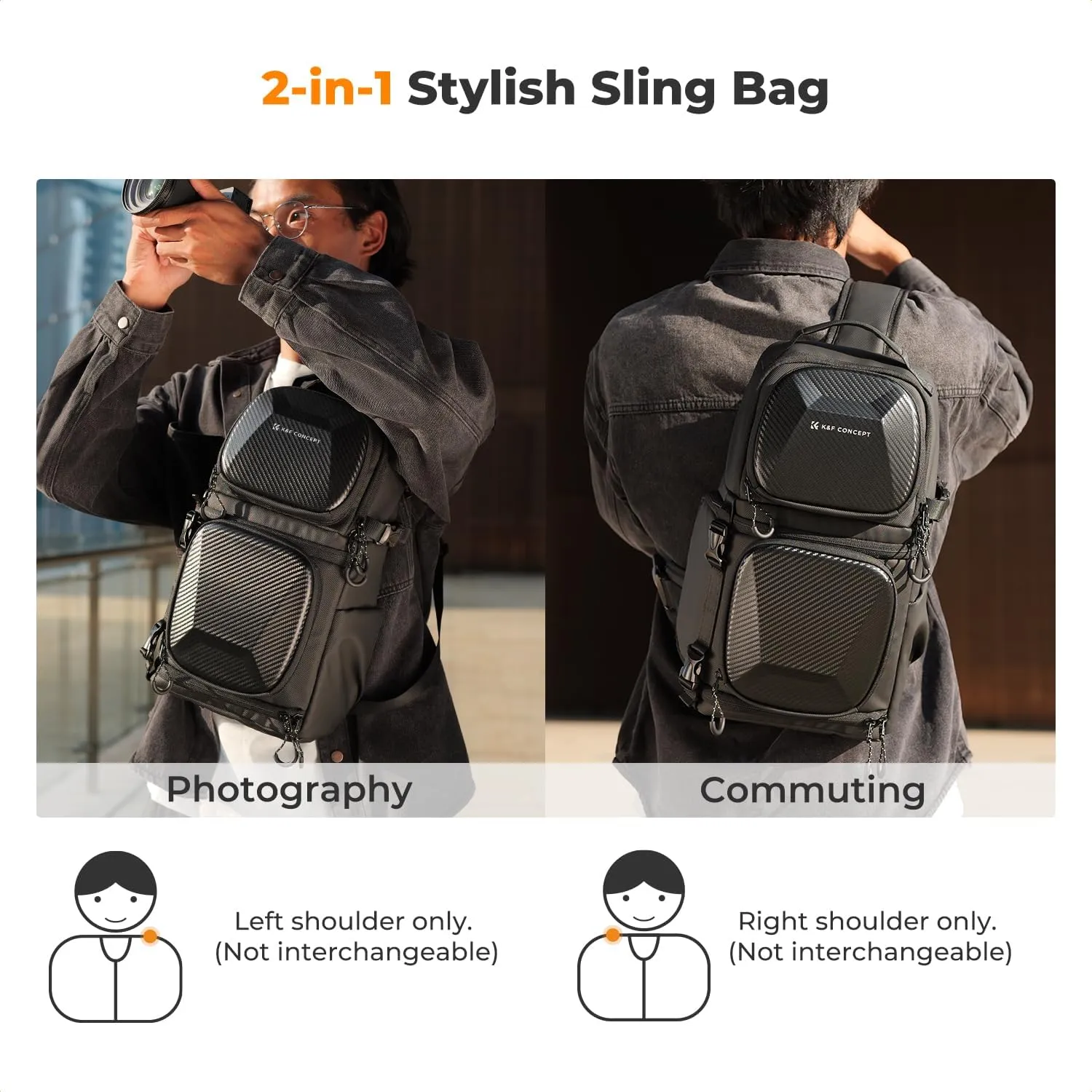 K&F Concept Camera Sling Bag Crossbody Bag Hardshell Camera Shoulder Backpack DSLR/SLR/Mirrorless Camera Case Photography Bags for Photographer