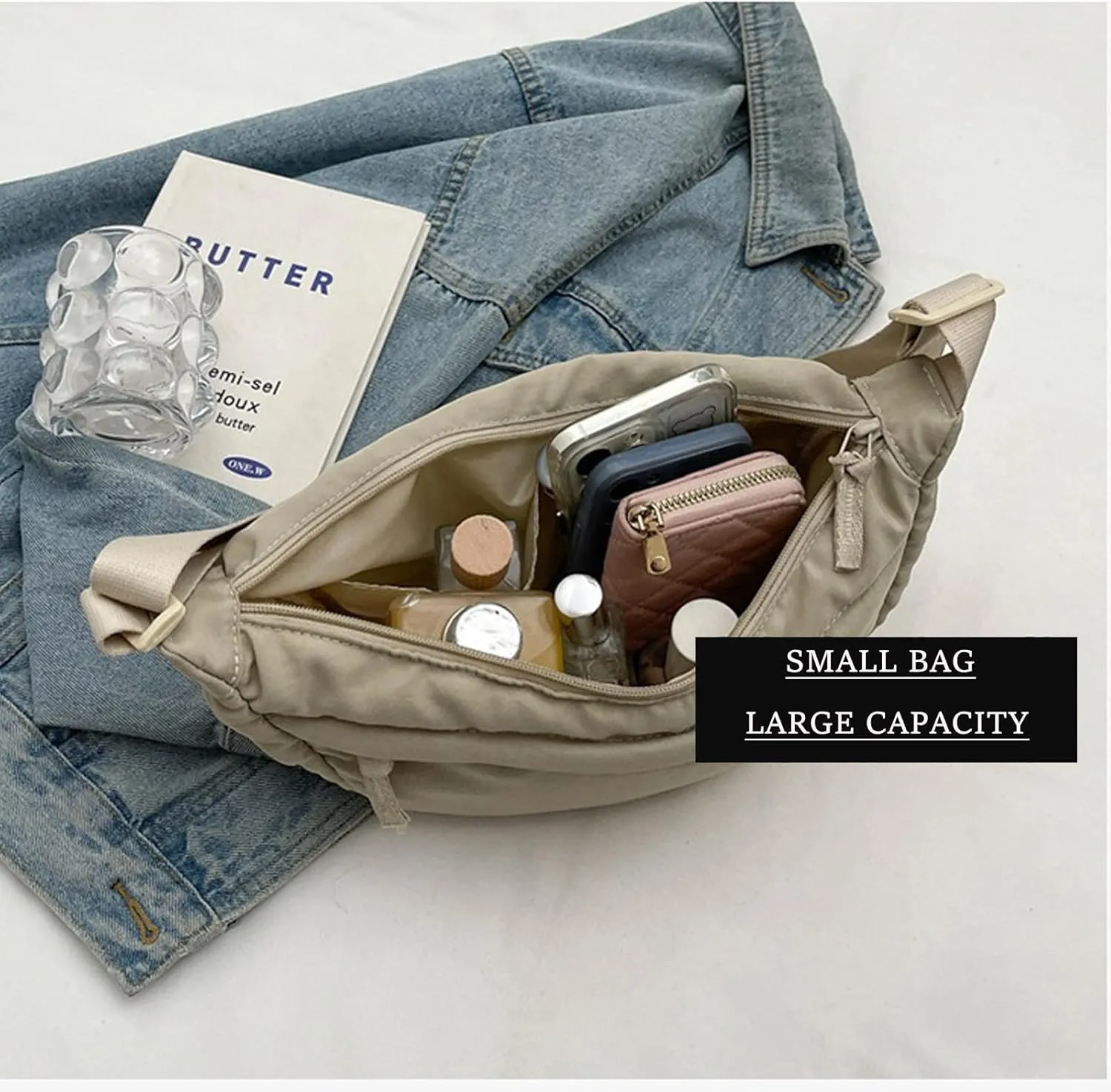 KARRESLY Fanny Packs Nylon Crescent Crossbody Purses Bag for Women Men Fashion Waist Packs Travel Sling Bag