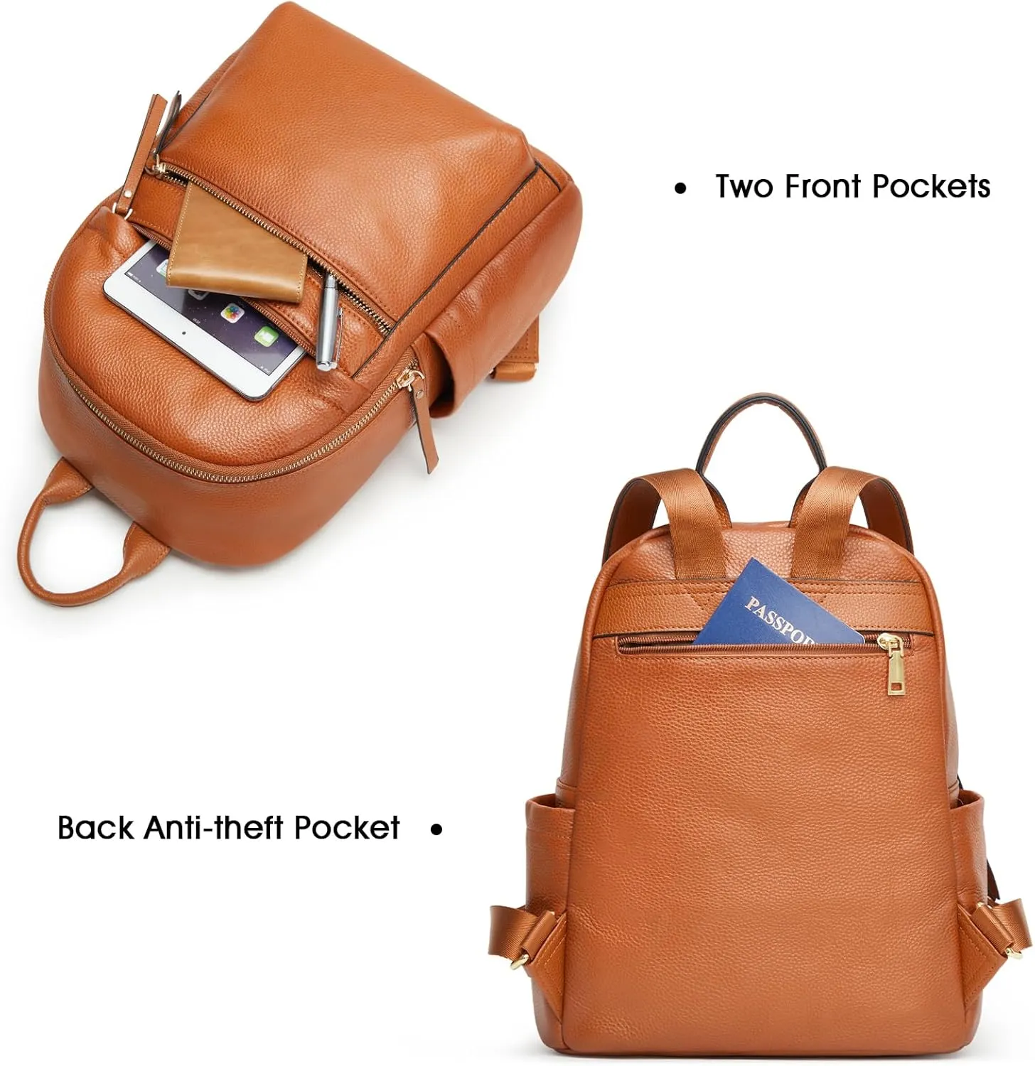 Kattee Genuine Leather Backpack Purse for Women Multi-functional Elegant Daypack Soft Leather Shoulder Bag Shopping Trip, Medium, Brown