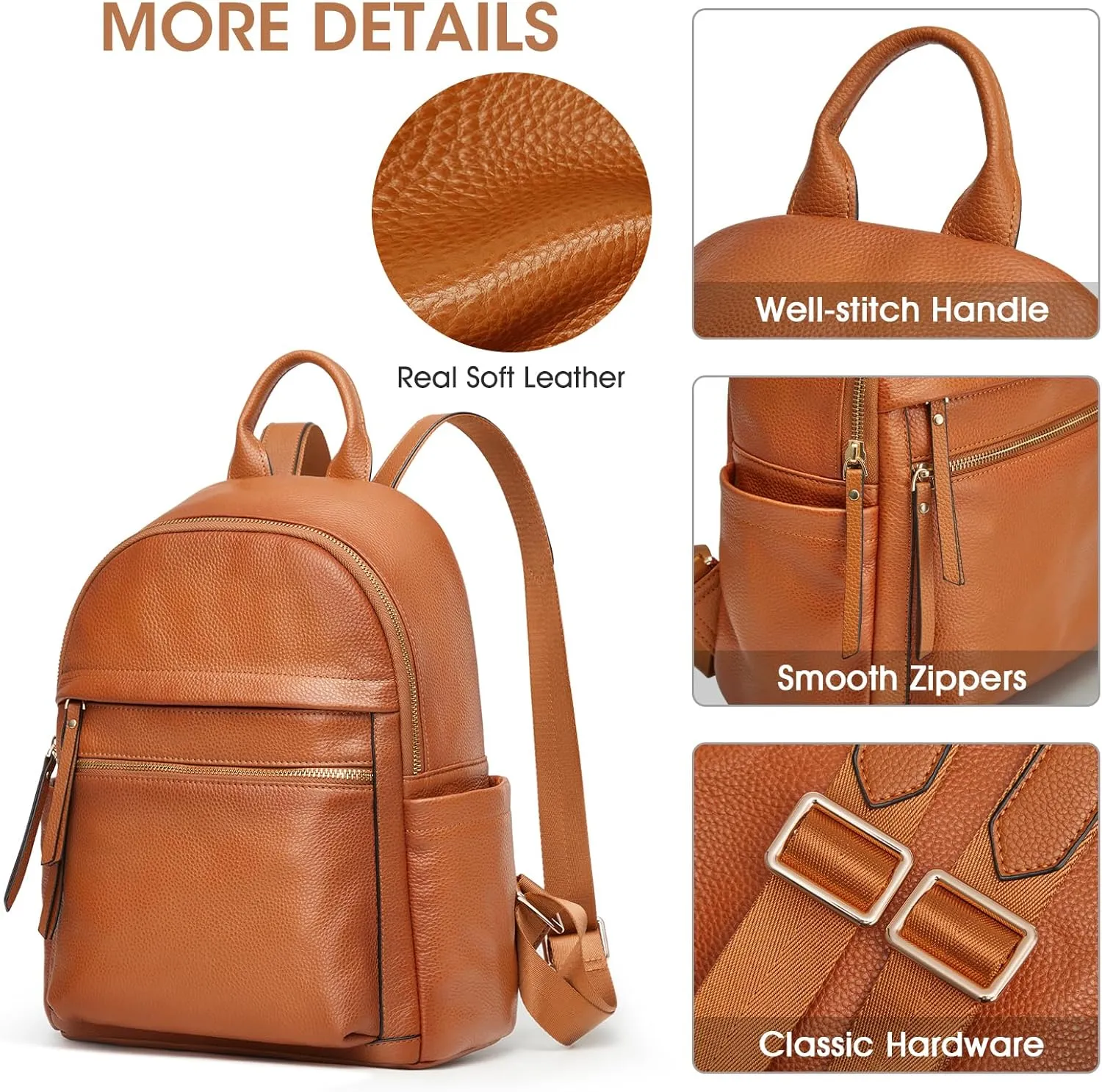 Kattee Genuine Leather Backpack Purse for Women Multi-functional Elegant Daypack Soft Leather Shoulder Bag Shopping Trip, Medium, Brown