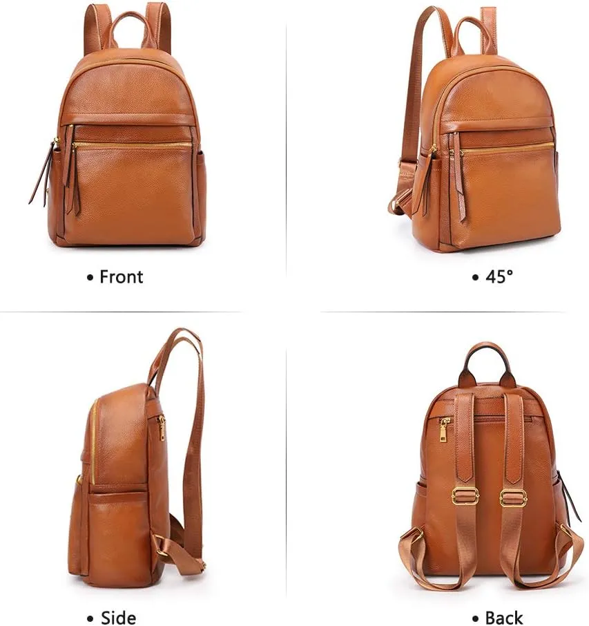 Kattee Genuine Leather Backpack Purse for Women Multi-functional Elegant Daypack Soft Leather Shoulder Bag Shopping Trip, Medium, Brown