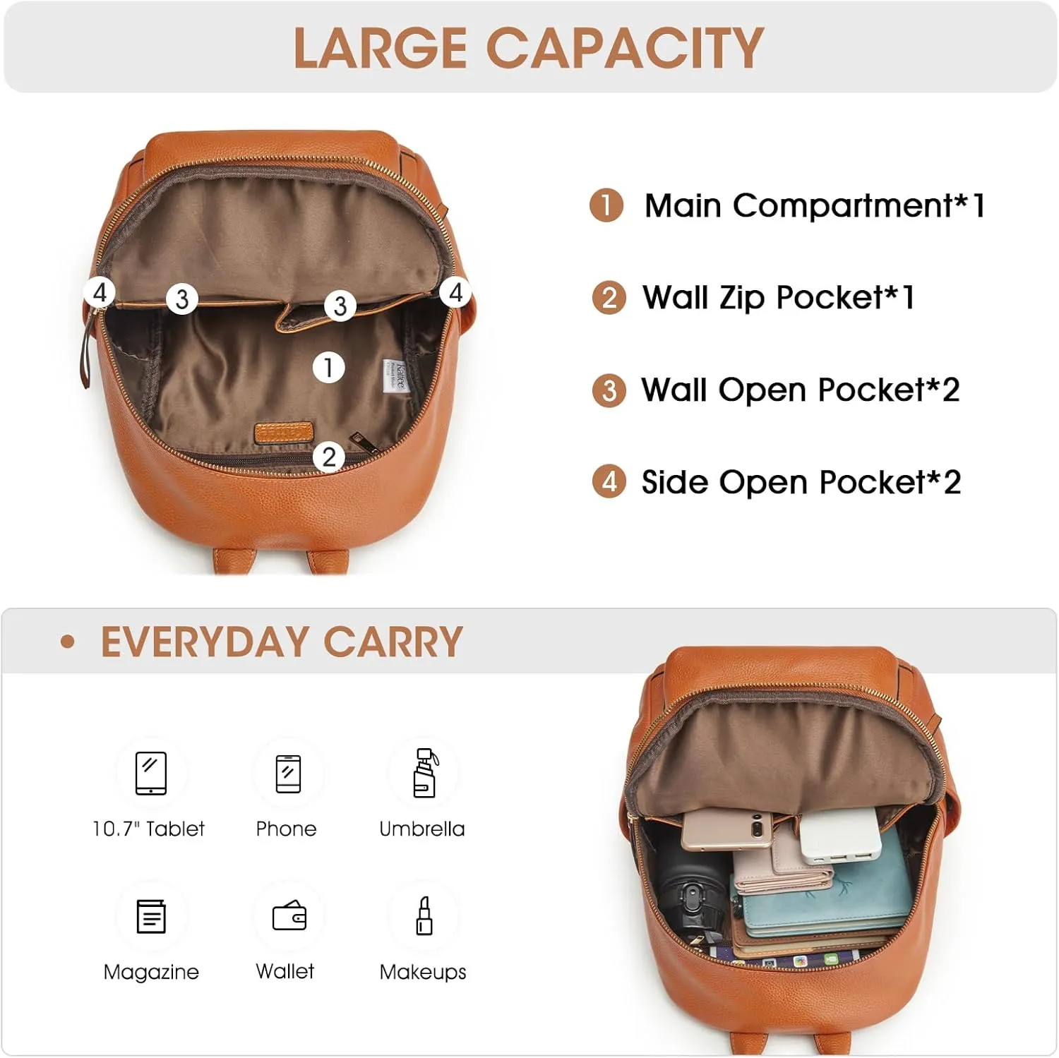 Kattee Genuine Leather Backpack Purse for Women Multi-functional Elegant Daypack Soft Leather Shoulder Bag Shopping Trip, Medium, Brown