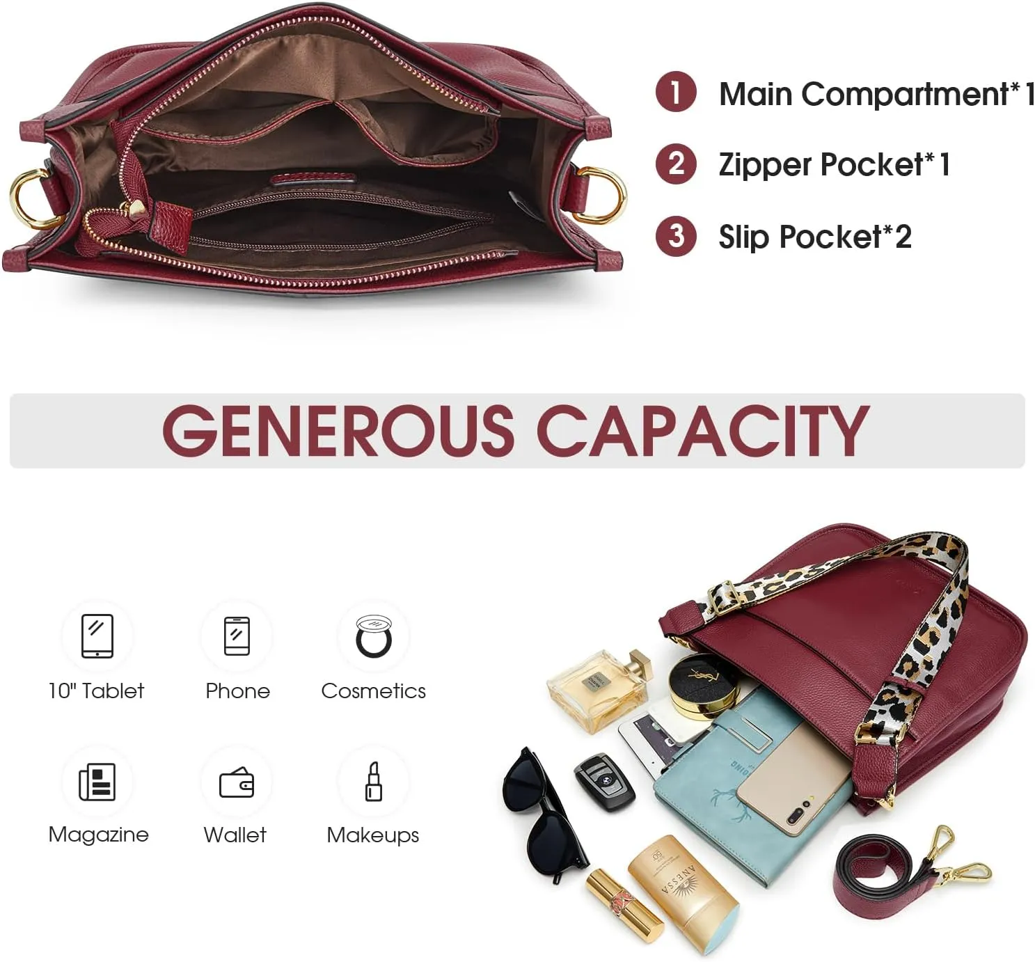 Kattee Leather Crossbody Bags for Women, Fashion Shoulder Purse, Hobo Handbags with Adjustable Strap
