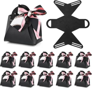 KAZIPA 12 Pack Leather Wedding Candy Gift Bags with Handle Reusable Party Favor Boxes for Baby Showers,Birthday,Christmas,Halloween,First Communion (Black)