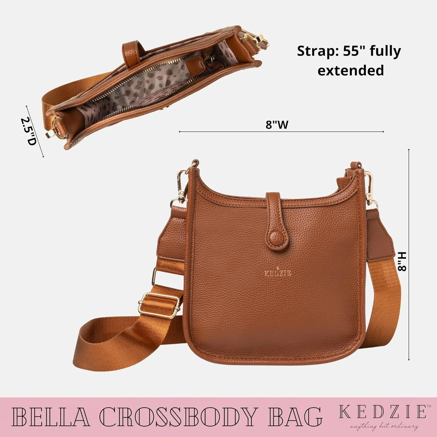 KEDZIE Bella Vegan Leather Crossbody Bag for Women with Adjustable Strap