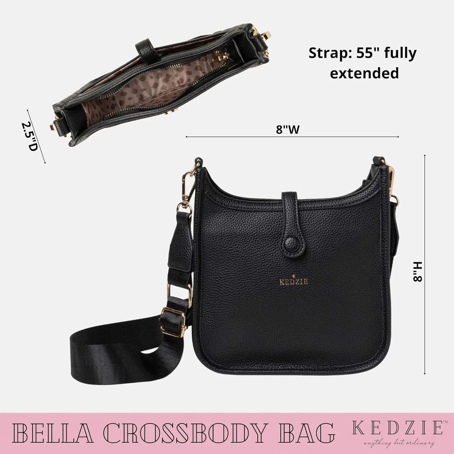 KEDZIE Bella Vegan Leather Crossbody Bag for Women with Adjustable Strap