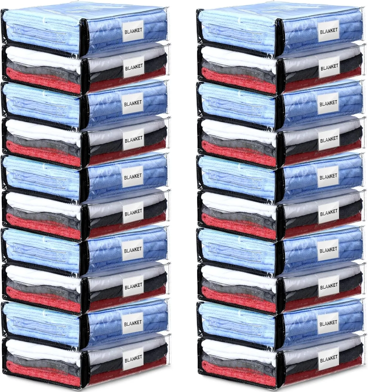 Kenning Set of 20 Clear Vinyl Zippered Storage Bags for Sheet Organizer Plastic Sweater Bags with Handle Pocket for Bed Blanket Throw Pillow(Black,11 x 15 x 4 Inch)