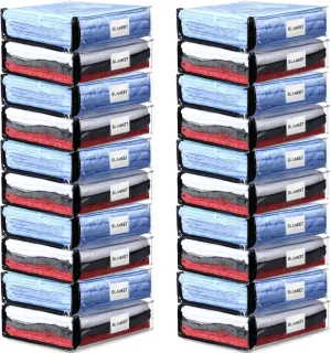 Kenning Set of 20 Clear Vinyl Zippered Storage Bags for Sheet Organizer Plastic Sweater Bags with Handle Pocket for Bed Blanket Throw Pillow(Black,11 x 15 x 4 Inch)