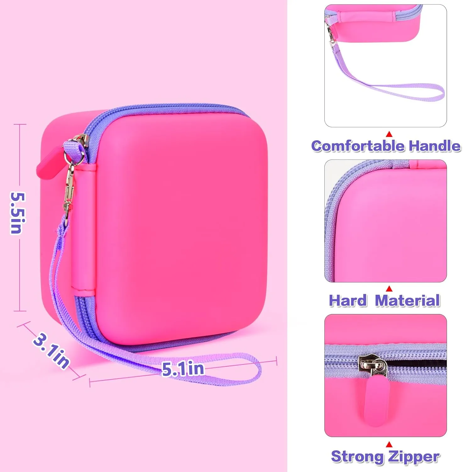 Kids Instant Print Camera Case Compatible with ESOXOFFORE for Dylanto for DUDUDRAGON for GKTZ for Dafotil for Careenoah for Aasonida Toddler Digital Prints Paper Storage Bag (Box Only) Bright Pink