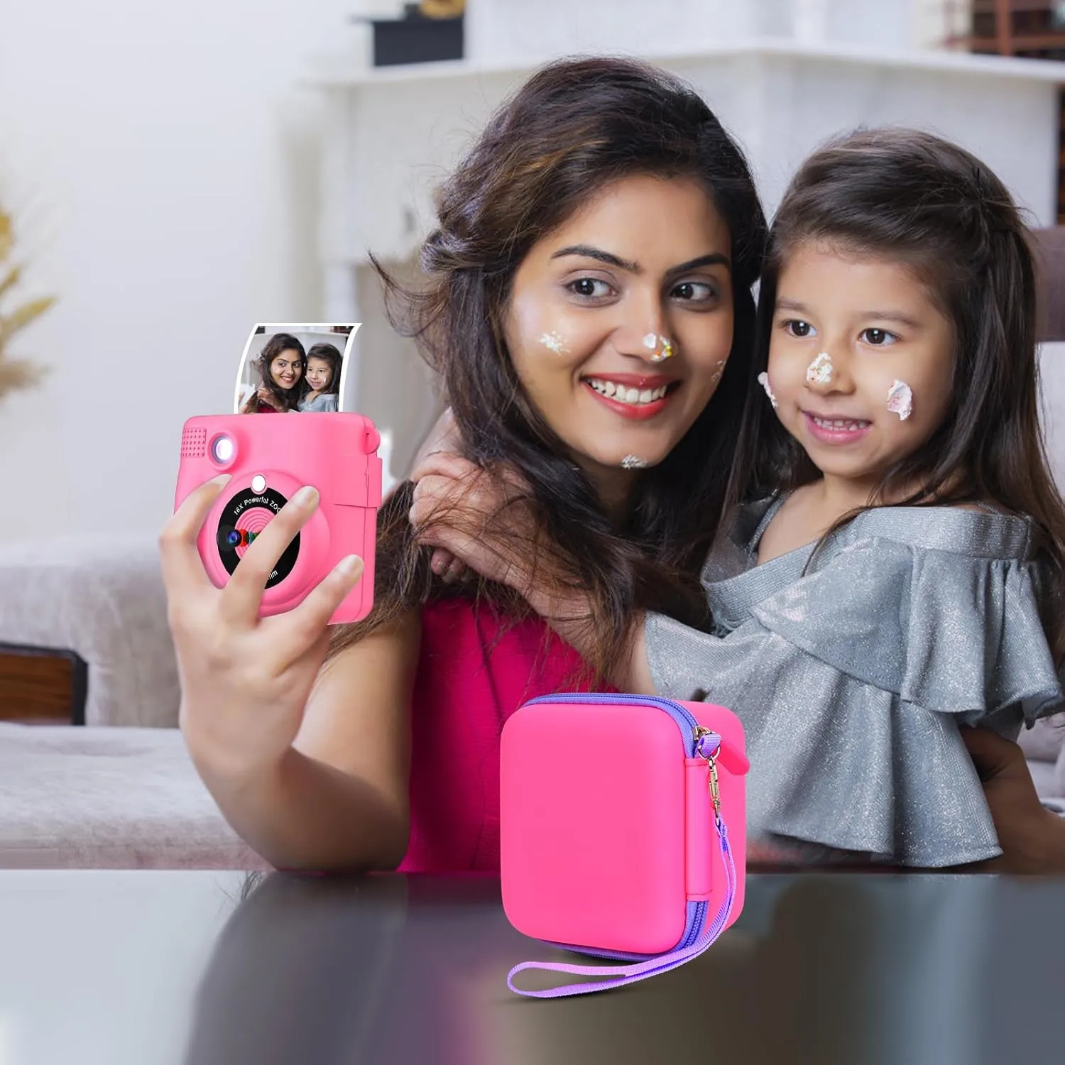 Kids Instant Print Camera Case Compatible with ESOXOFFORE for Dylanto for DUDUDRAGON for GKTZ for Dafotil for Careenoah for Aasonida Toddler Digital Prints Paper Storage Bag (Box Only) Bright Pink