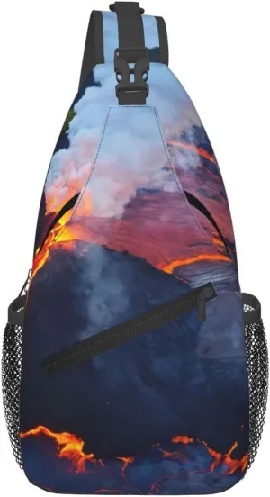 Kilauea Volcanos Print Diagonally Sling Bag Cross Bag Adjustable Strap Compact Crossbody Bag Travel Bag