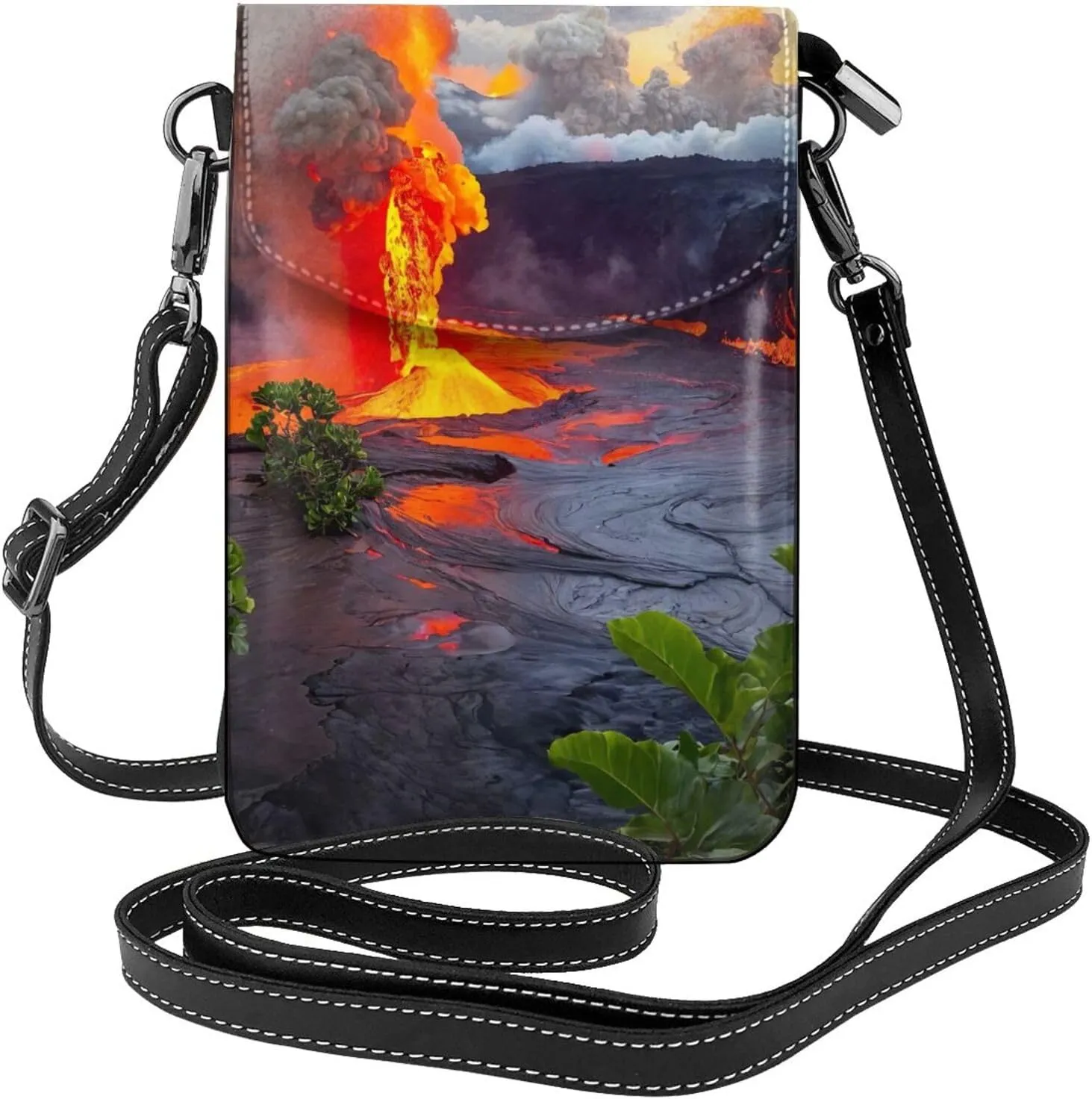Kilauea Volcanos Print Small Crossbody Handbags Adjustable Shoulder Strap for Women Mini Cell Phone Purse
