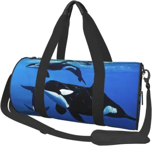 Killer Whales Swim Along Printed Sports Gym Bag for Men Women Foldable Duffel Bag Carry On Weekender Bag for Travel Sports
