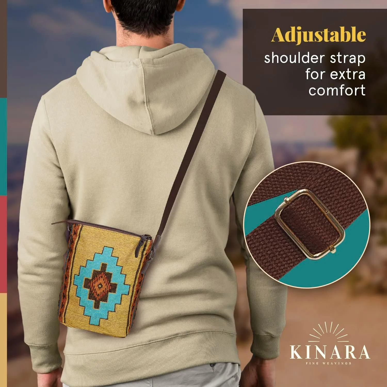 Kinara Woven Crossbody Bag–Southwestern Native American Design–Beautiful & Unique Pattern–Fine Weaving–Stylish & Functional