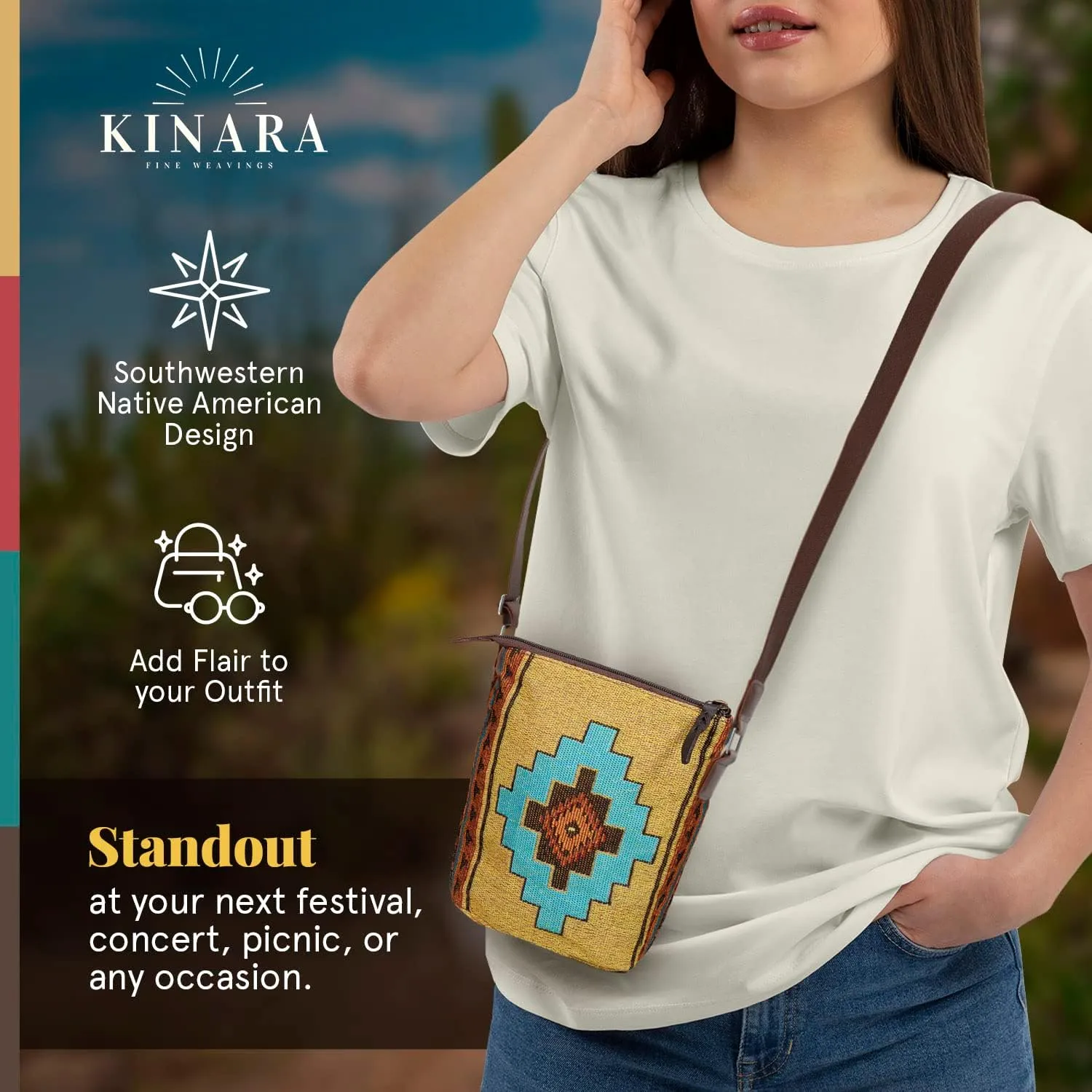 Kinara Woven Crossbody Bag–Southwestern Native American Design–Beautiful & Unique Pattern–Fine Weaving–Stylish & Functional
